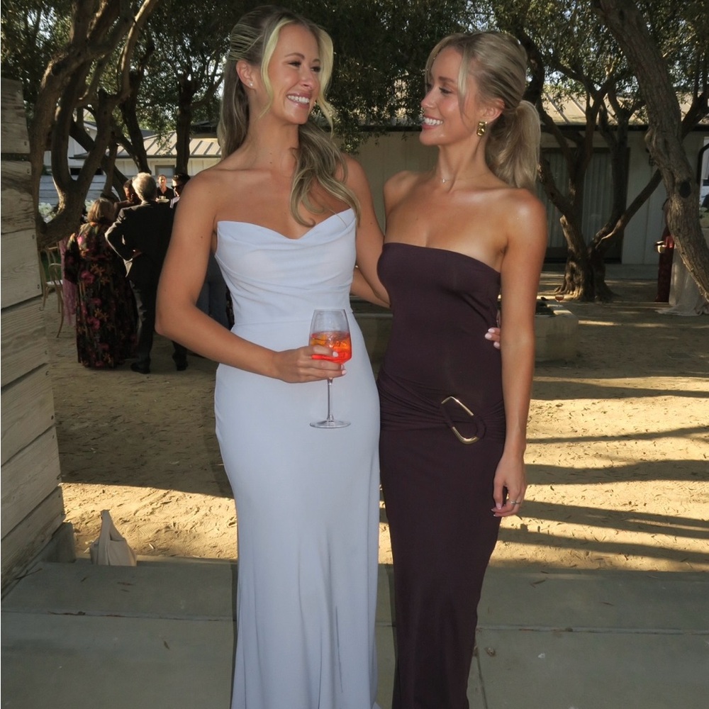 Jenny Yoo Strapless Gown in Cream and Brown